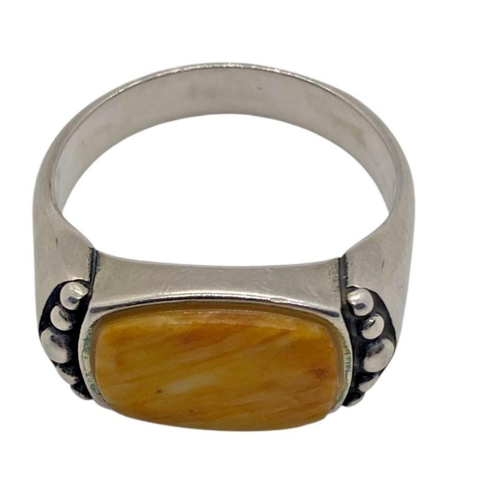 Vintage Waldeck Johnson Navajo Sterling Silver Spiny Oyster Ring Orange Size 9 - Picture 2 of 4